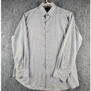 Report Collection Premium Performance Slim Fit Dress Shirt White Black Grid XL